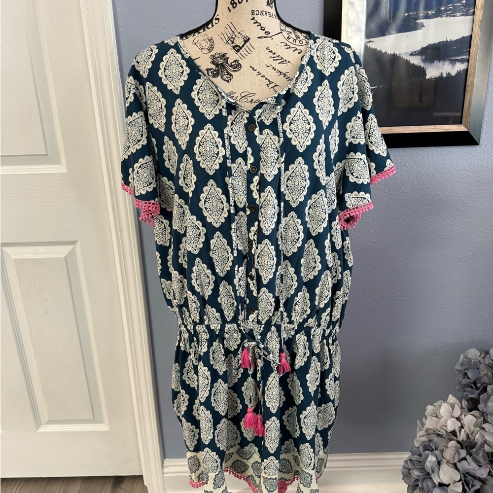 XXL Matilda Jane BlueWhite/Pink Romper